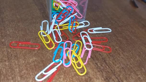Colorful Paper Clips White Background — Stock Video