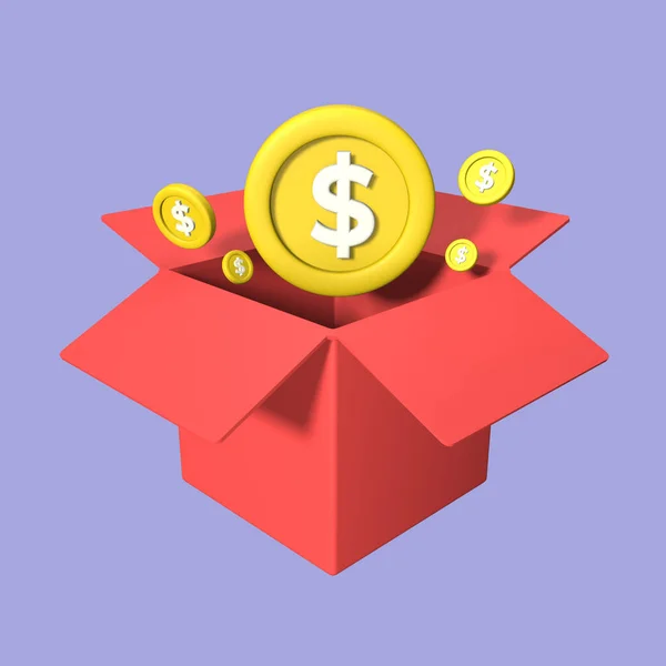 3D Box Full of Money Illustration