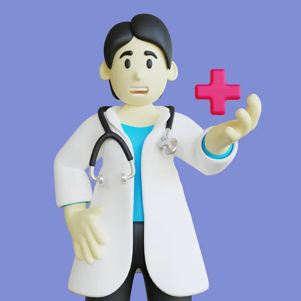 3D Illustration of Doctor with Healing Icon