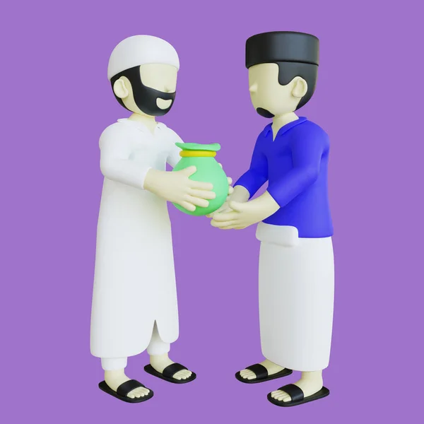 Stylized Character Muslim Giving Zakat Donation — Stock Photo, Image