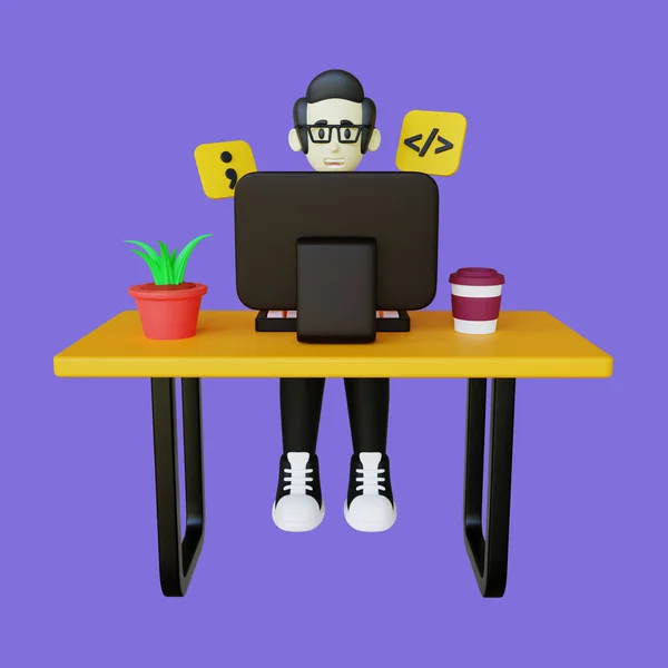 3D Illustration of Character Website Developer