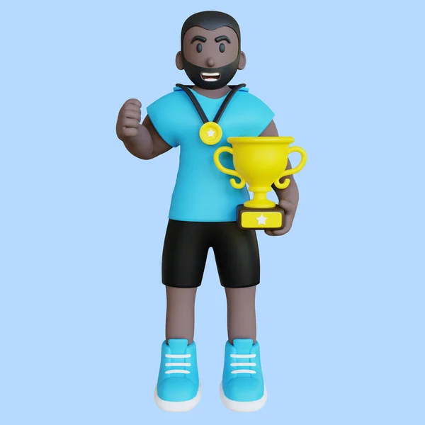 3D Athlete Won Competition Holding Trophy
