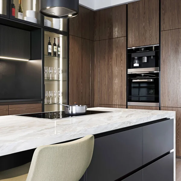 Interior Dapur Modern Dengan Lemari Putih Dan Hitam — Stok Foto