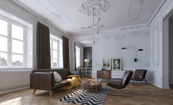 3d rendering luxury classic living room interior design