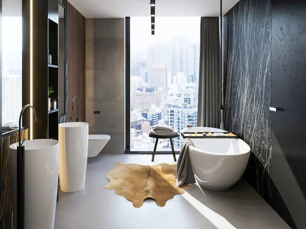 Bagno Moderno Interno Con Specchio Lavabo — Foto Stock