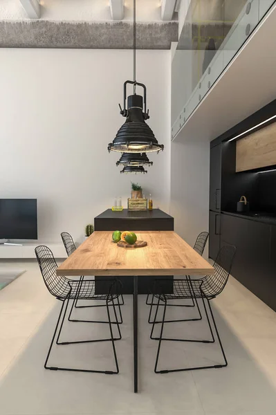 3d rendering minimalist industrial house interior design