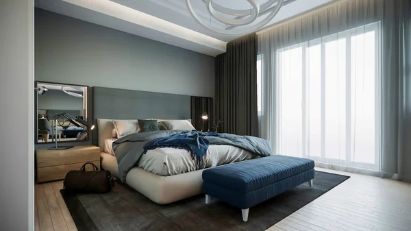 Moderne Luxe Minimalistische Slaapkamer Interieur Ontwerp Renderen — Stockfoto