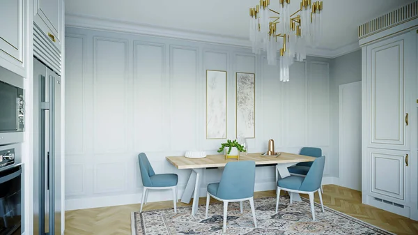 Provedení Moderní Luxusní Dekorativní Kuchyň Bílou Skříňkou Design Interiéru Inspirace — Stock fotografie