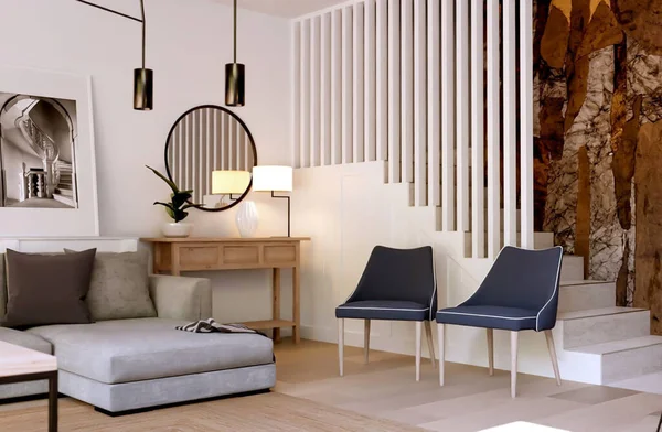 Modern Interior Design Living Room Home Comfortable Apartment Scandinavian European —  Fotos de Stock