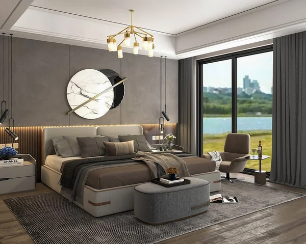Interieur Eines Modernen Wohnzimmers Mit Sofa Und Holzboden Darstellung — Stockfoto