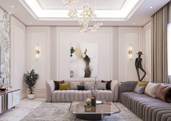 Interior Modern Room Fireplace Sofa — Stockfoto