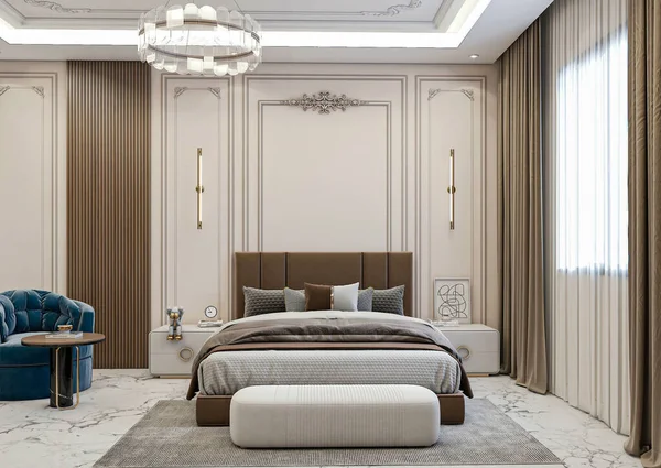 Interior Modern Bedroom Sofa White Walls Rendering — Φωτογραφία Αρχείου