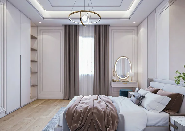 Interieur Eines Modernen Schlafzimmers Mit Sofa Und Weißen Wänden — Stockfoto