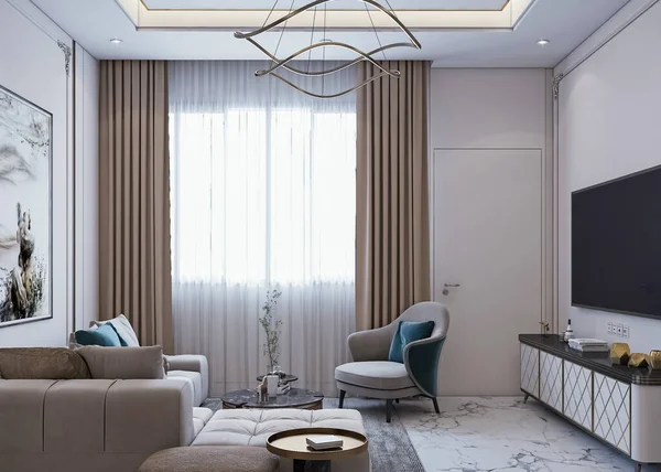 Interieur Eines Modernen Wohnzimmers Mit Sofa Und Stuhl — Stockfoto