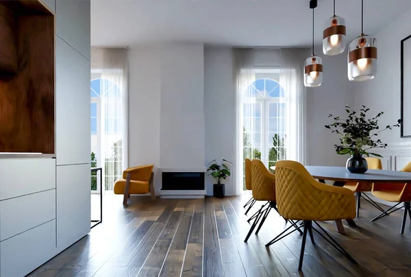 Modern Interior Design Living Room Dining Home Apartment Kitchen View — Stock fotografie