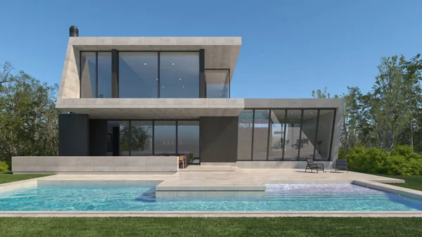 Modern Huis Met Zwembad — Stockfoto