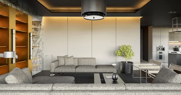 Modern Living Room Interior Sofa Chairs Rendering — 스톡 사진