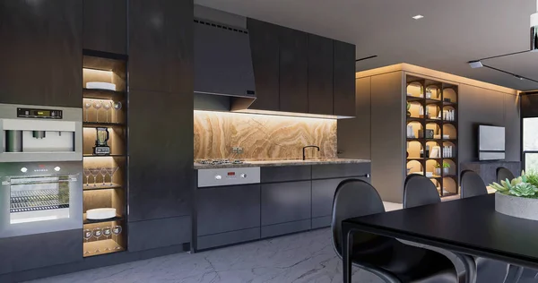Interior Dapur Modern Dengan Furnitur — Stok Foto