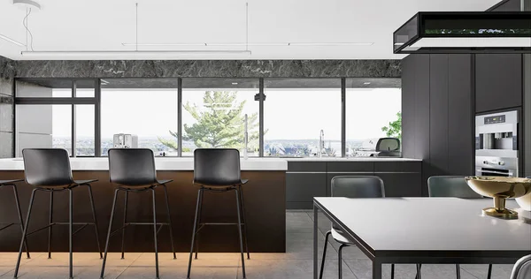 Interior Cozinha Moderna Com Mesa Cadeiras — Fotografia de Stock