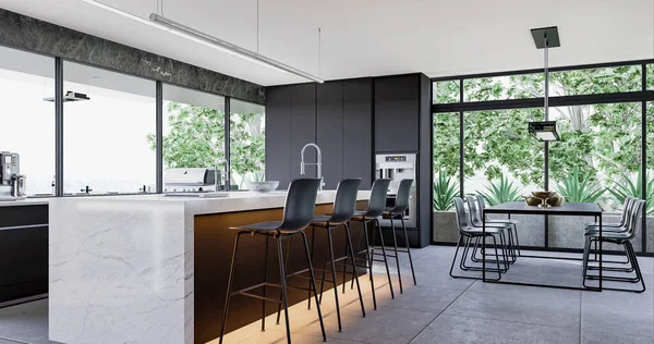 Modern Kitchen Interior White Black Gray Walls — Stock Photo, Image