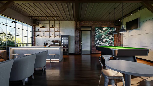 3d rendering industrial lounge coffeeshop interior design