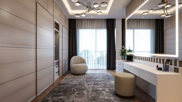 Rendering Modern Luxury Master Bedroom Contemporary Style Interior Design — Stock Photo, Image