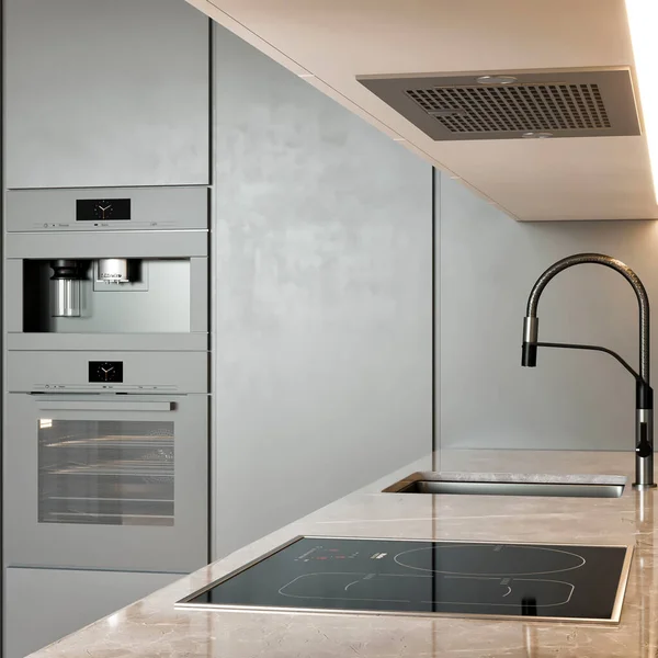 Rendering Modern Luxury Kitchen Interior Design Inspiration — Stock Photo, Image