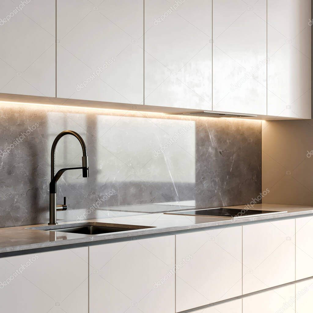 3d rendering modern luxury kitchen interior design inspiration