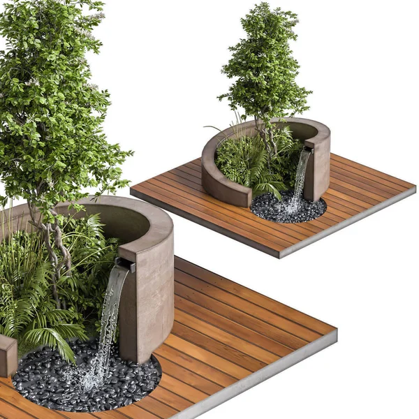 Render Landscape Water Fall Furniture Fountain Architecture Element — Stockfoto