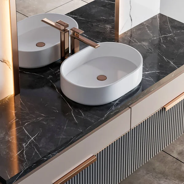 Render Modern Luxury Sink Bathroom Furniture Interior — 图库照片