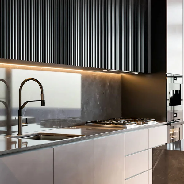 3d render modern luxury kitchen furniture interior design