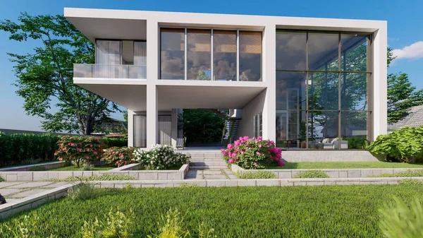 Render Architecture Building Villa Exterior Design Inspirations — Zdjęcie stockowe