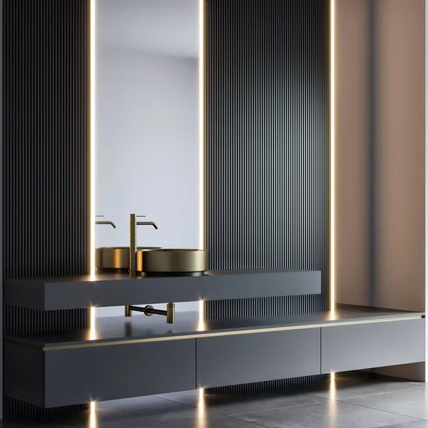 Rendering Modern Luxury Sink Bathroom Furniture Interior Design — 图库照片