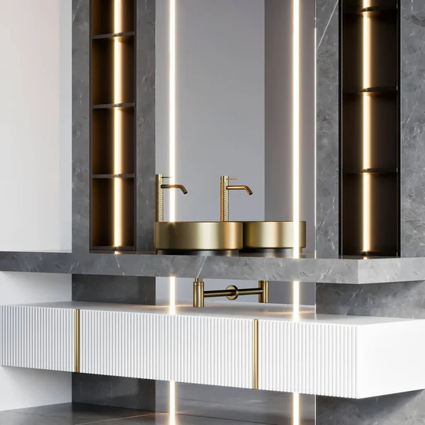 Rendering Modern Luxury Sink Bathroom Furniture Interior Design — 图库照片