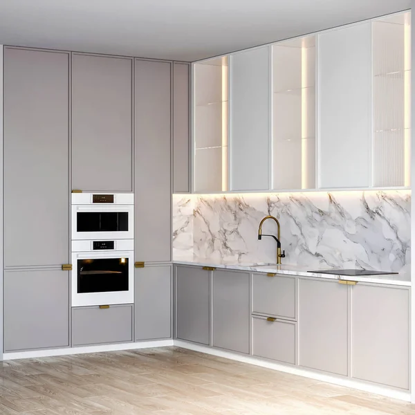 3d rendering modern luxury kitchen furniture interior design