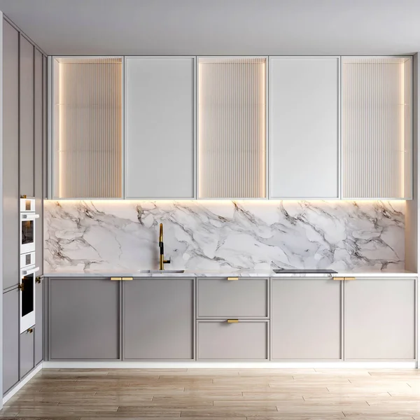 3d rendering modern luxury kitchen furniture interior design