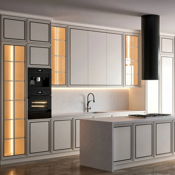 Rendering Modern Luxury Kitchen Furniture Interior Design — Fotografia de Stock