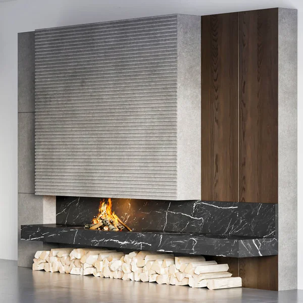 stock image 3d render fire place interior design