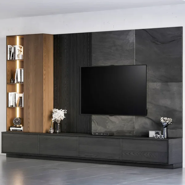 3d rendering modern luxury tv wall furniture interior design inspiration