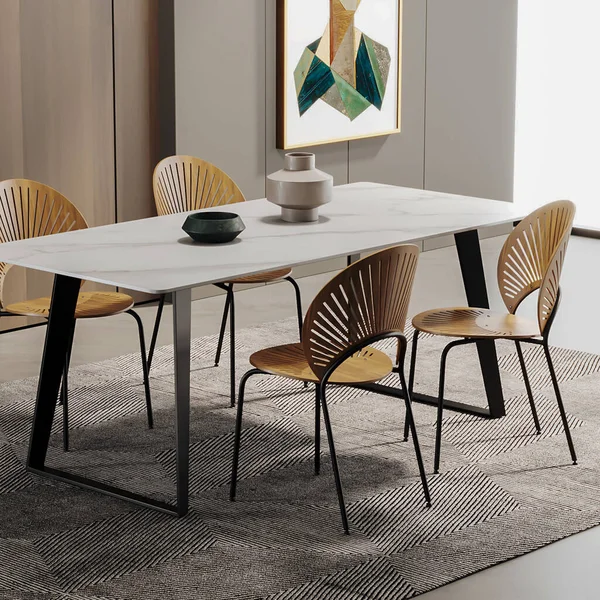 Render Dining Room Wooden Table Chair Furniture Interior Design — Zdjęcie stockowe