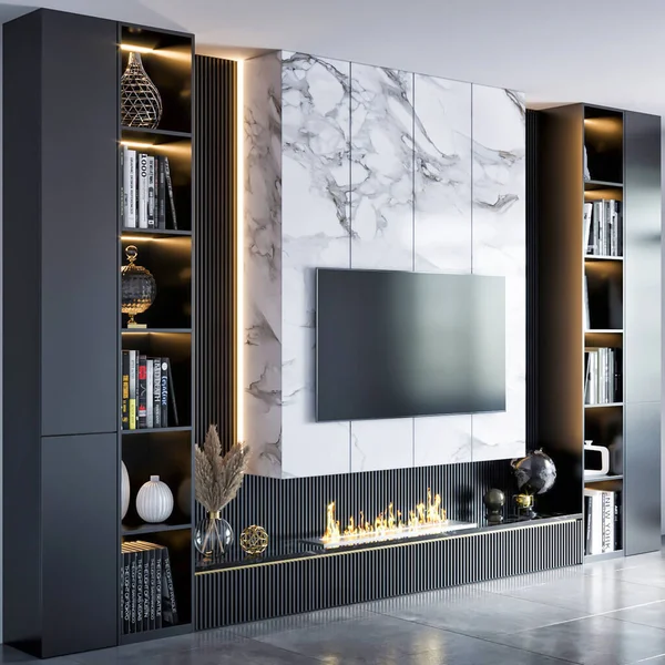 3d rendering modern luxury tv wall decoration interior design