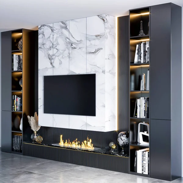 3d rendering modern luxury tv wall decoration interior design