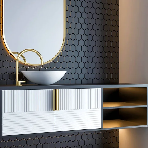 Render Modern Luxury Bathroom Furniture Interior Design — 图库照片