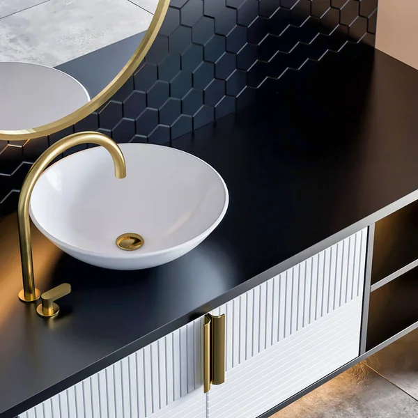 3d render modern luxury bathroom furniture interior design