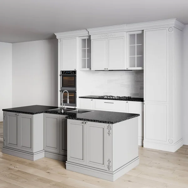 3d rendering modern kitchen set furniture interior design
