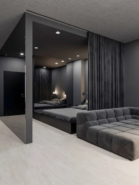 Rendering Black Apartment Building Interior — стоковое фото