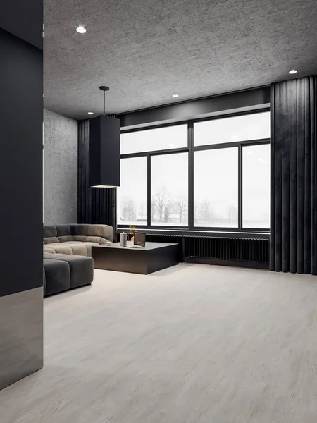 Rendering Black Apartment Building Interior — стоковое фото