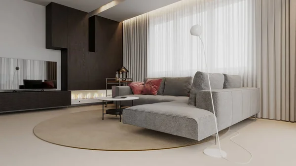 Rendering Modern Apartment Interior Scene Design — Zdjęcie stockowe