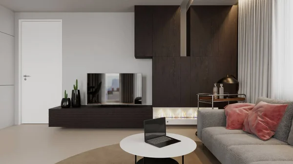 Rendering Modern Apartment Interior Scene Design — Foto Stock