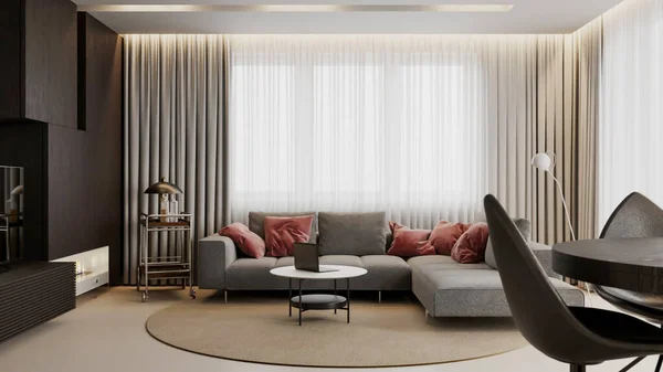 Rendering Modern Apartment Interior Scene Design — Zdjęcie stockowe